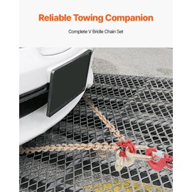 VEVOR G80 V Bridle Chain, 5/16 in x 3 ft Towing Chain Bridle with J Hooks and T Hooks, Heavy Duty Transport Tow Chain Bridle with 10800 lbs Safe Working Load Ideal for Flatbed Truck Wrecker Recovery