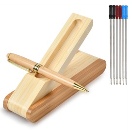 MPEIPILA Bamboo Gift Pen, Elegant Pen, Wooden Ballpoint Pen with 6 Refills and Wooden Box, Pen with Container, Gift for Men and Women, Original Graduation Gift