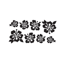 8 Hibiscus Flowers Assorted Sizes - Make Your Own Flower Lei Sticker Decal Hawaii Black