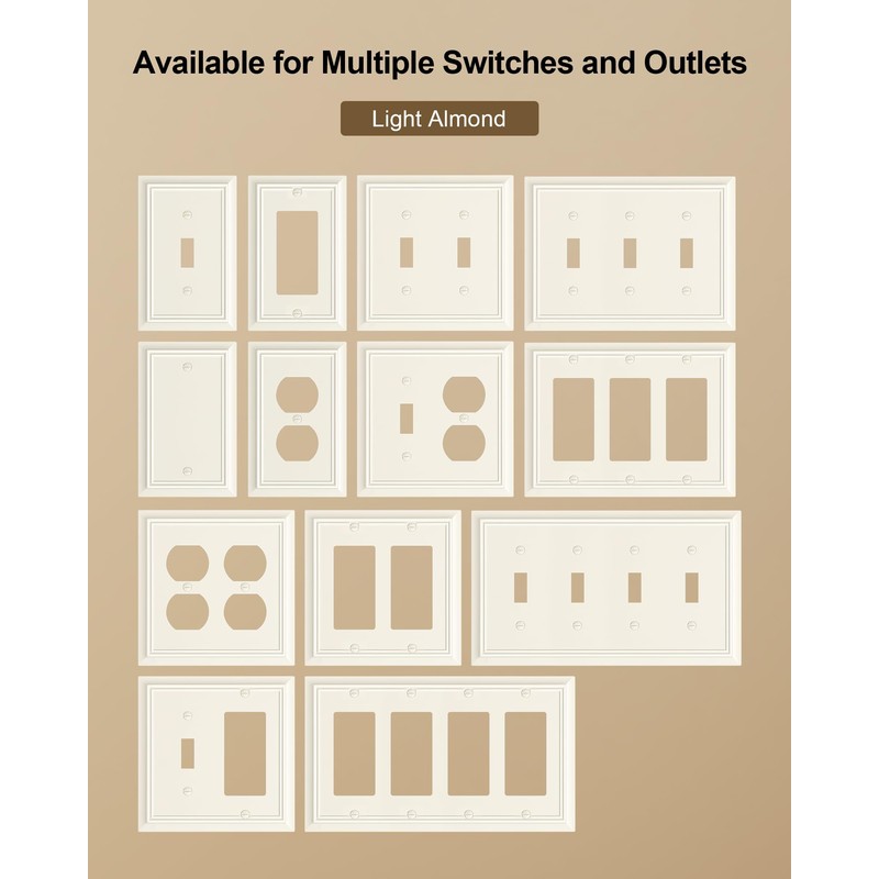 2-Pack Decorative Double Decorator Outlet Cover Plate, Light Almond Durable