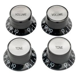 Musiclily Pro Metric Guitar Knobs Top Hat Bell Knobs 2 Volume 2 Tone Set for Epiphone LP SG Style Electric Guitar, Black with Silver Metal Inlay