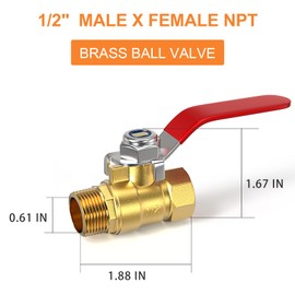 GASHER 1PCS 1/2 Inch Brass Mini Ball Valve Shut Off Switch, 1/2 Inch Male x Female NPT Thread Pipe Fitting