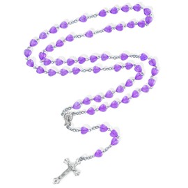 NCPLYGOU Rosary Beads Catholic for Women Crystal Heart Shaped Beads Rosary First Communion Christian Gifts Catholic Gifts (Purple)