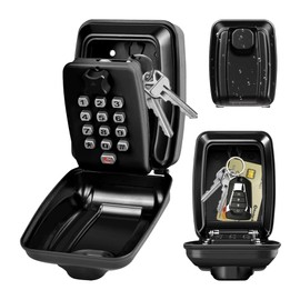 OKPOW Key Safe Wall Mounted - Police Approved Key Lock Box with 12-Digit Combination Resettable Push Button for Elderly Easy to Use - Key Safe Box Durable Aluminum Alloy for Outdoor Installation