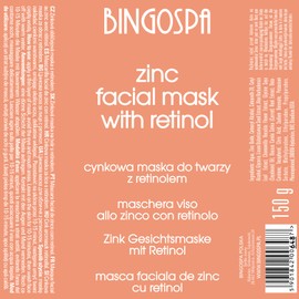 Zink Gesichtsmaske mit Retinol gegen Falten Pickeln Akne 150 g BINGOSPA