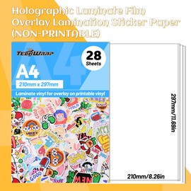 TECKWRAP Self Adhesive Laminating Sheets Clear Sticker Paper for Inkjet Printer Clear Overlay Vinyl Photo Paper for Printable Vinyl Lamination Sheets 8.26" x 11.69" A4 Size 28 sheets/Pack, Matte