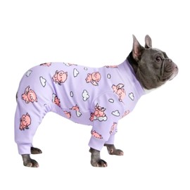 Spark Paws Dog Pajama, Ultra-Soft and 4-Way Stretch, Recovery-Suit PJ Onesie for Small, Medium and Large Breeds - When Pigs Fly - Purple - L