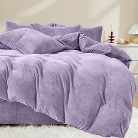 Covebett Flannel Bed Linen 140 x 200 cm Purple Lilac Winter Warm Shaggy Coral Fleece Cashmere Touch Cuddly Winter Bed Linen Fluffy Velvet Flannelette Duvet Cover with Zip and 1 Pillowcase 70 x 90 cm