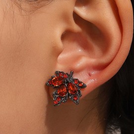Zeshimb Leaf Stud Earrings Red Crystal Maple Stud Diamond Zircon Maple Leaf Earrings Hypoallergenic Ruby Statement Earrings Stud Sensitive Ears Jewelry for Women Girls