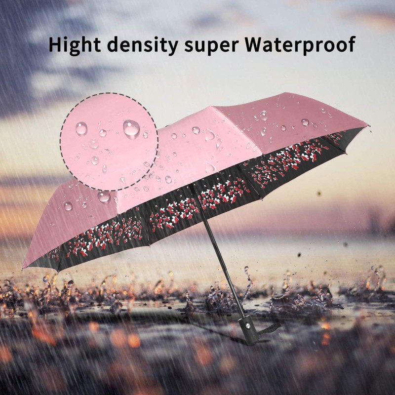 Sakura Umbrella-Windproof Anti Rain/Sun,Cherry Blossom Folding Umbrella (Pink)
