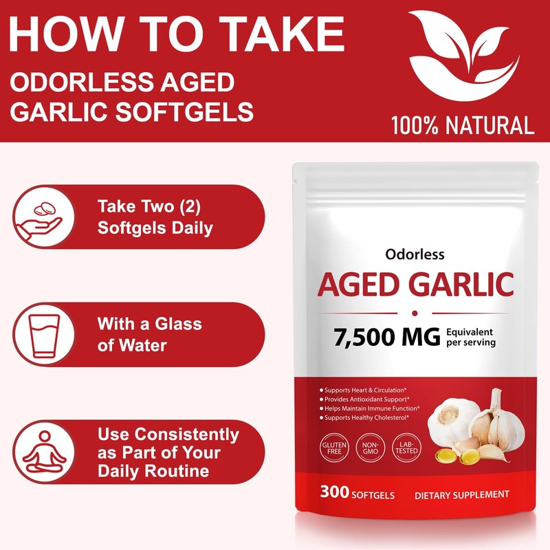 Aged Garlic Extract 7500mg Equivalent, 15:1 High Potency Odorless Garlic