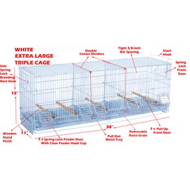 LOT of 2 Extra Large 38"x11"x15"H Stackable Breeder Bird Flight Triple Cage with Removable Double Center Divider and Breeding Nest Box Doors