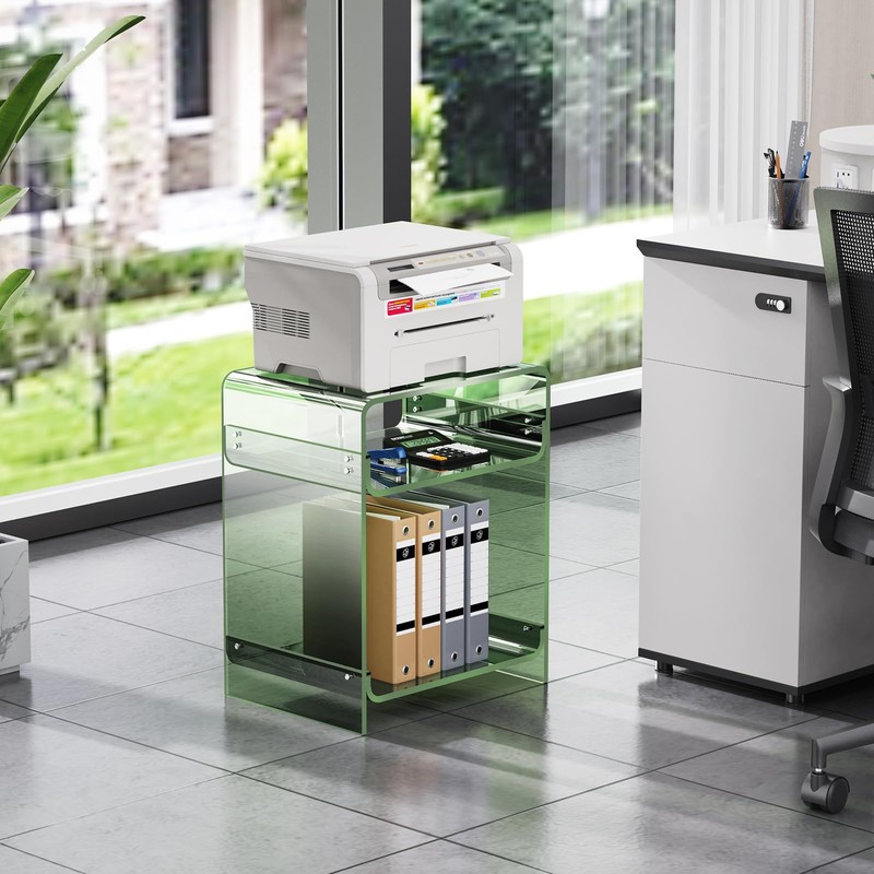 Acrylic End Table Record Player Table with Storage Shelf Clear