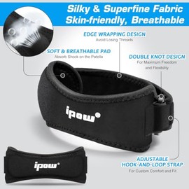 IPOW Paquete de 2 correas para aliviar el dolor de rodilla y estabilizar la rótula para senderismo, fútbol, baloncesto, correr, saltar de rodilla, ten