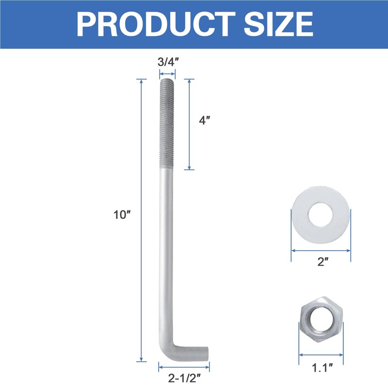 HROMIGRY 3/4” x 10” Concrete Anchor Bolts (10 Pack) L