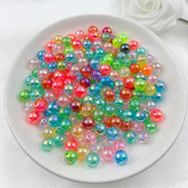 Mulutoo 200Pcs 10mm Acrylic AB Colors Round Beads Acrylic Beads Round Spacer Beads with Hole for Earring Bracelet Necklace Key Chains Jewelry Making(87-Mixed Color)