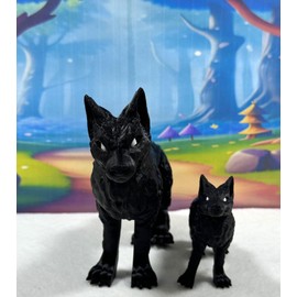 Generic 2pcs Articulated Black Wolf, Mother and Child, 3D Printed in USA, Fidget ADHD Autism Toy W001-Black