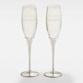 THINGS REMEMBERED Engraved Princess Silver Crystal-Band Champagne Flutes, Set of 2, Gift Box Included (Free Customization)
