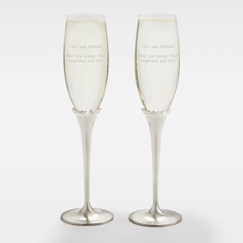 THINGS REMEMBERED Engraved Princess Silver Crystal-Band Champagne Flutes, Set of