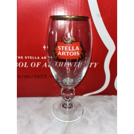 Stella Artois Belgium 33 Cl Goblet Beer Drinking Glass Gold Rim 7.5" Chalice