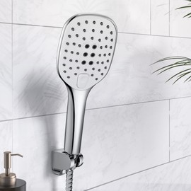 JOHO Square Hand Shower Head Shower Head with Push Button 3 Jet Types Chrome