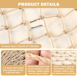 2 m x 5 m Plant Support Net Natural Jute Material Trellis Net for Climbing Plants, Photo Wall Decoration, Divider Ceiling Net, Balcony Stair Net