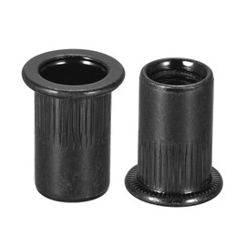 TA-VIGOR 20Pcs M8 Rivet Nuts, Carbon Steel Zinc-Plated Knurled Flat Head Threaded Insert Nut Black for Automotive Furniture