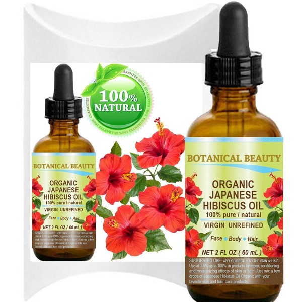 Organic HIBISCUS OIL (Hibiscus Sabdariffa) JAPANESE 100 Pure Natural VIRGIN UNREFINED COLD PRESSED Anti Aging, Vitamin E oil for FACE, SKIN, HAIR GROWTH 2 Fl.oz.- 60 ml by Botanical Beauty