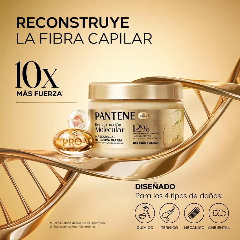 Pantene Mascarilla Intensiva Reconstrucción Molecular, Cabello Muy Dañado Y Débil