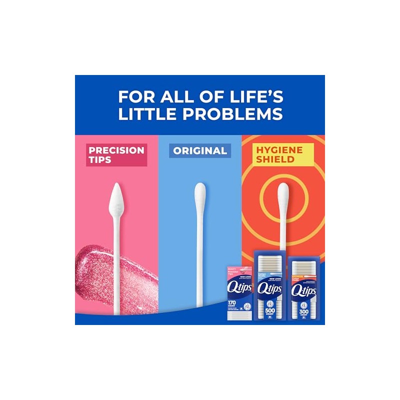 Q-Tips Hisopos de algodón, paquete variado, original, escudo de higiene