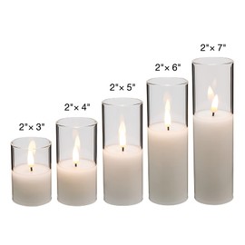 Eywamage 5 Pack Clear Glass Flameless Candles with Remote, Flickering Slim Tall LED Pillar Votive Candles Battery Included