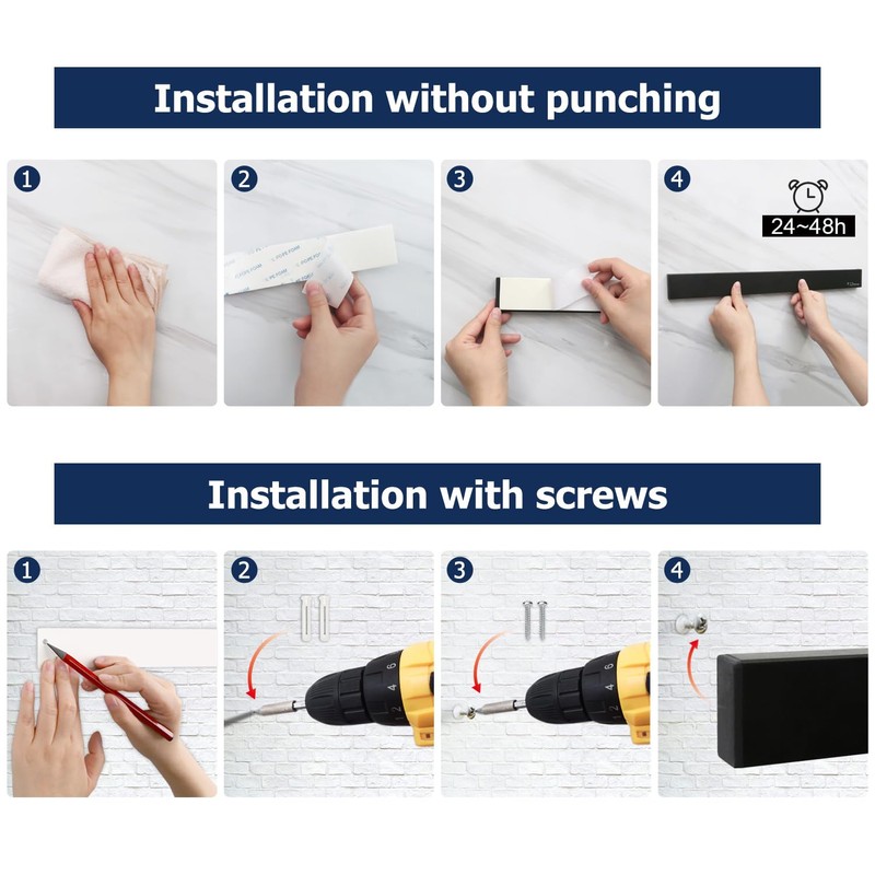 Dmore magnetic knife holder for wall—with 4 hooks, No Drilling