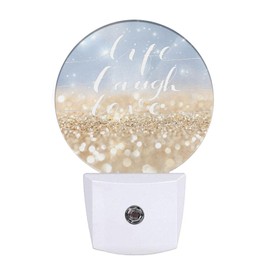 Uanvaha Blue Gold Sparkle Night Light Life Laugh Love Golden Sparkling Glitter Night Lights Plug into Wall for Boys Girls, Led Lamp for Stairway/Hallway/Bedroom 0.5W Nightlight Sleep Friendly