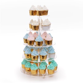 Antimbee 5 Tier Cupcake Stand, Clear Acrylic Cupcake Holder - Disc Tower Display for Dessert Table + LED Light String, Cupcake Stand for Weddings/Birthday Party/Dating/Party Events/Get-Together
