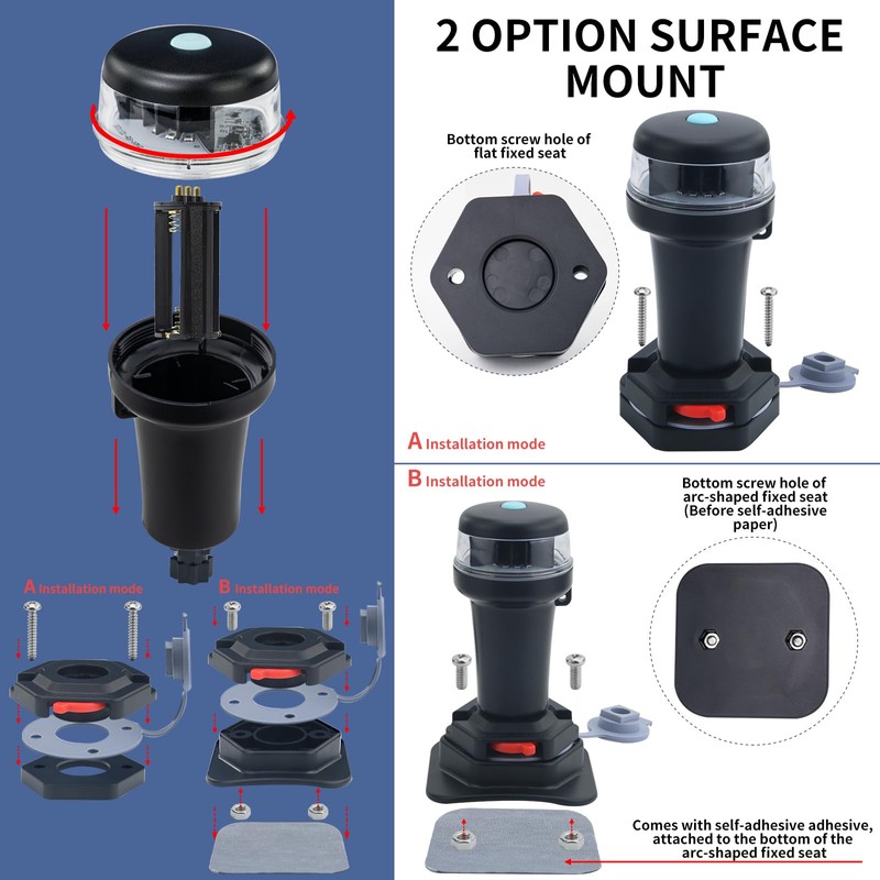 CLGMarine Kayak Battery Portable Navigation LED Lights Multi- Adaptors 3AA