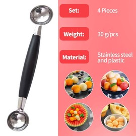 Xrten 4 x Melon Spoon Melon Cutter Stainless Steel Melon Shovel Double Hollow Spoon