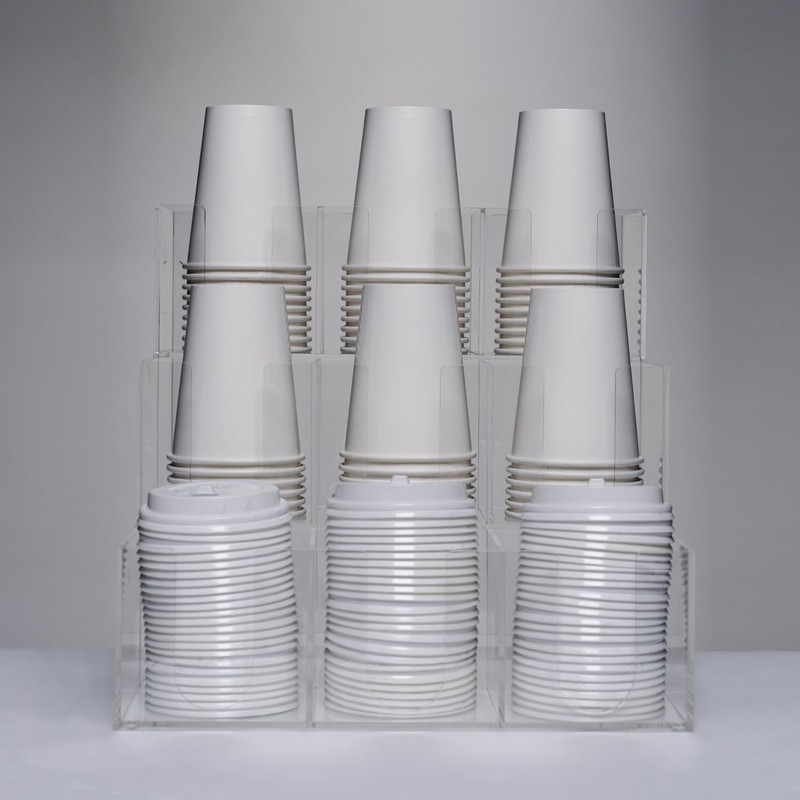CiaoHER Acylic Coffee Cup and Lid Dispenser with 9 Compartments,