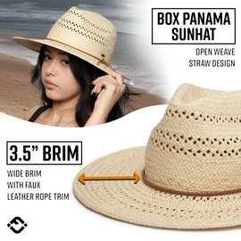 Funky Junque Women's Open Weave Straw Panama Sun Hat - Cream