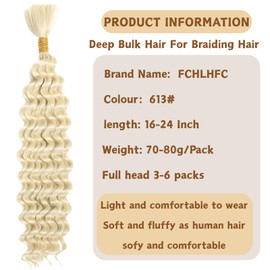 Boho Hair for Braiding 2Bundle 150g 18 Inch Deep Water Wave Bulk Hair for Braiding No Weft Faux Boho Braids Wet and Wavy Hair Extensions（613#）