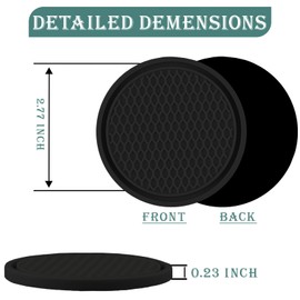 Car Coasters for Cup Holders [4 Pack], 2.77 Inches Silicon Cup Mats Non-Slip Universal Car Cup Holder Insert, Recessed Automotive Interior Accessories (Black)