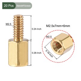 YOKIVE 20 Pcs M2.5 Standoff Screws, Brass Hex PCB Standoffs, Keep Height Consistent, Great for Motherboard (Gold Tone, 7mm+6mm)