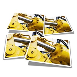 Vinyl Rectangle Stickers (Set of 4) 10cm - Hydraulic Ram Digger Construction for Laptops, Tablets, Luggage, Scrap Booking, Fridges #51210