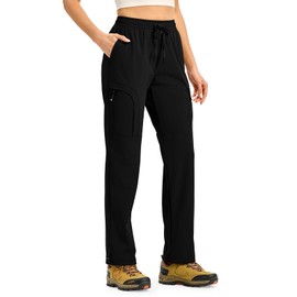Gopune Women's Hiking Cargo Pants Lightweight Quick Dry Water Resistant Camping Work Travel Pants Black,2XL