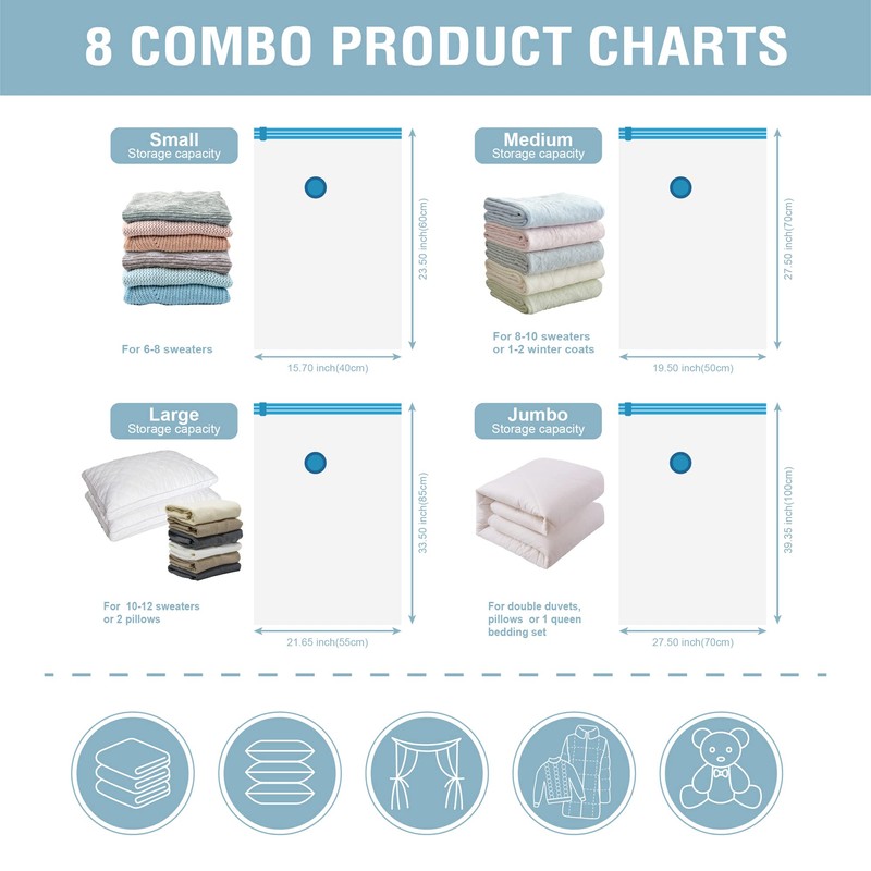 8 Pack Vacuum Storage Bags, Space Saver Bags (2 Jumbo/2