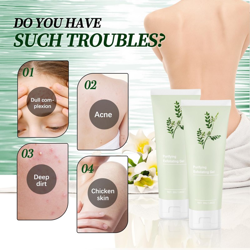Purifying Exfoliating Gel, 2PCS Deep Cleansing Face and Body Exfoliating