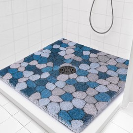 HOMBYS Square Shower Mat Non Slip,Shower Mat with Drain Hole in Middle,Shower Floor Mats for Inside Shower,PVC Loofah Shower Stall Mat,Secure in Shower Mat,Boho Bath Mats for Shower