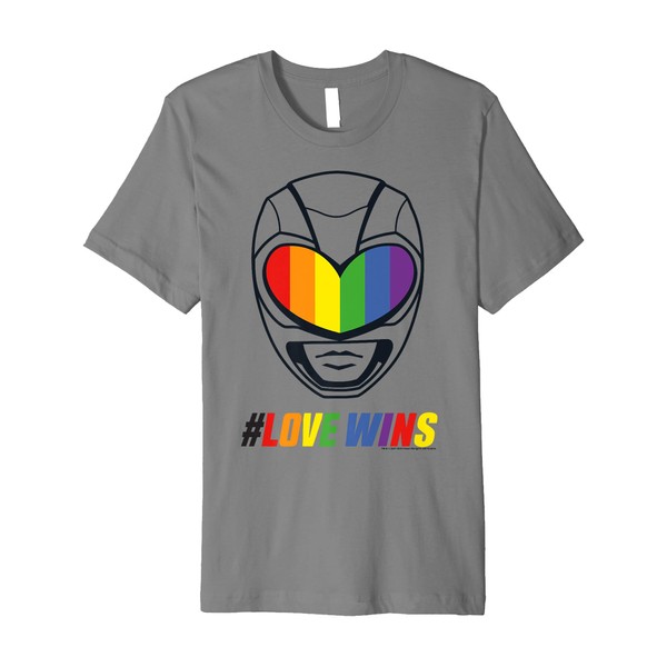 Power Rangers Rainbow Helmet and Text Love Wins Premium T-Shirt