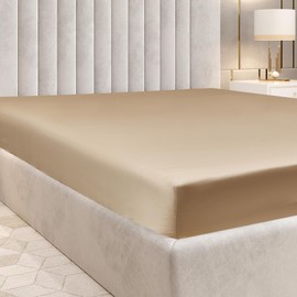 Bedlovesoft Pure 100% Cotton Sateen Fitted Linen Queen Size - Cozy Cloud Soft Linen - Elastic Deep Pockets Queen Sheet, Easy Fit, Breathable, Warm (Beige Color)