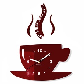 FLEXISTYLE Tasse Time for Coffee (Zeit für Kaffee) Moderne Küche Wanduhr, Braun, 3D römisch, wanduhr deko