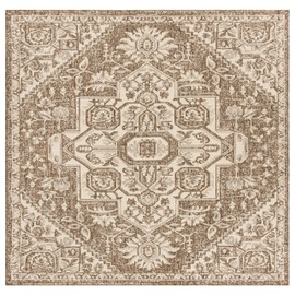 SAFAVIEH Beach House Collection 6'7" Square Cream/Beige BHS138A Indoor/ Outdoor Non-Shedding Easy Cleaning Patio Backyard Porch Deck Mudroom Area Rug